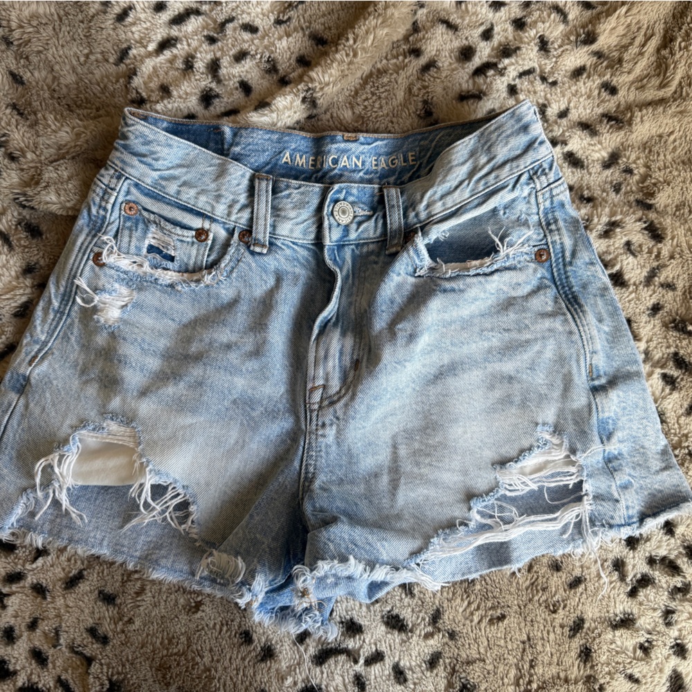 American Eagle Light Wash Distressed Festival Denim Short